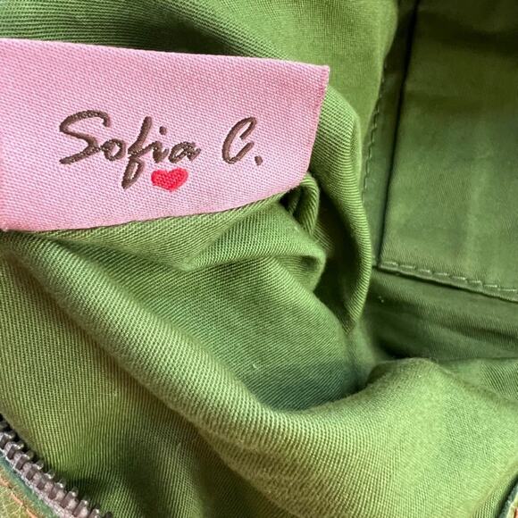 Sofia C. Handbag Green Red Genuine Leather Woven Pattern With Cut Out Charms - Picture 12 of 15